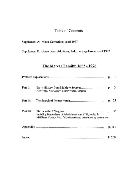 MERCER: The Mercer Family 1652-1976. 1976 – Higginson Book Company, LLC