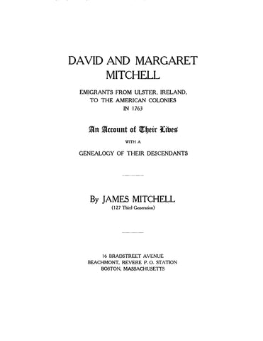 MITCHELL: David and Margaret Mitchell; Emigrants from Ulster, Ireland 1907