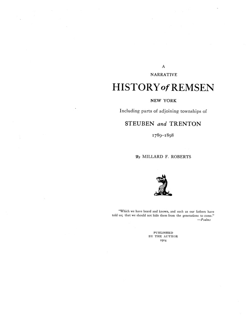 REMSEN, NY Narrative History of Remsen, Including Parts of Adjoining