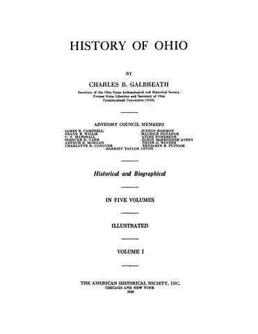 OHIO: History of Ohio by Charles B Galbreath (Hardcover)