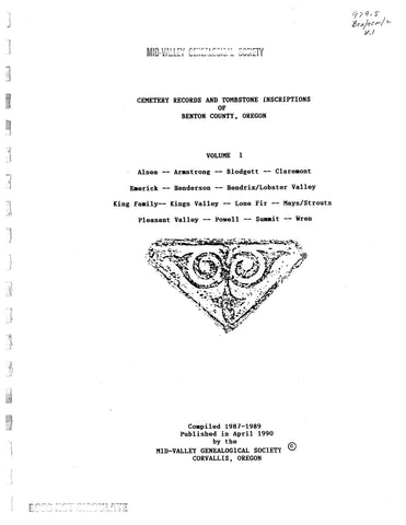 BENTON, OR: Cemetery Records and Tombstone Inscriptions of Benton County, Oregon