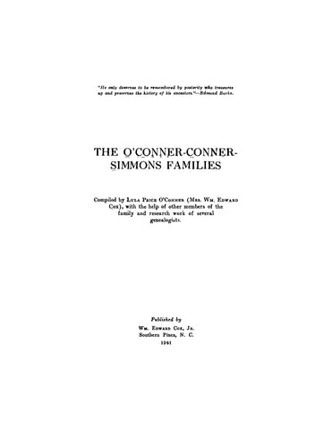 O'CONNOR: The O'Conner-Conner-Simmons Families (Softcover)