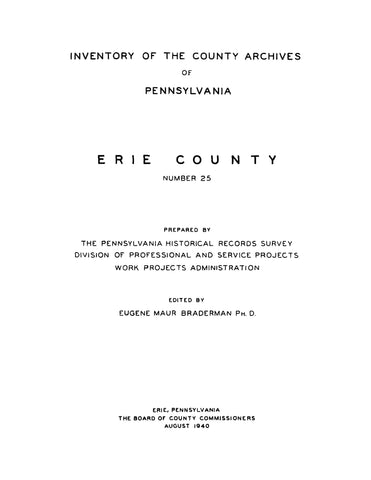 ERIE, PA: Inventory of the County Archives of Pennsylvania: Erie County, Number 25