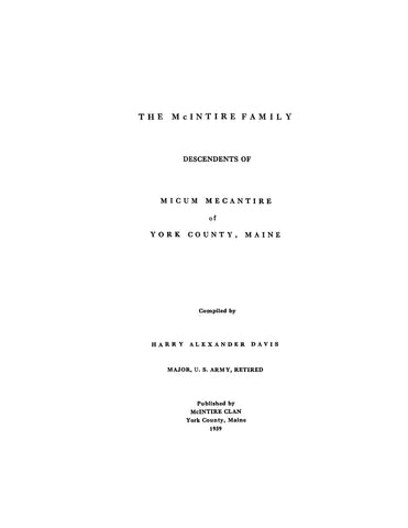 McIntire - Descendants of Micum McIntire, of York County, Maine 1939