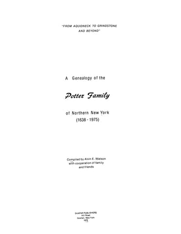 POTTER: A Genealogy of the Potter Family of Northern New York (1638-1975) (Softcover)