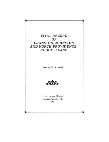 CRANSTON, RI: Vital Record of Cranston, Johnston, and North Providence, Rhode Island (Softcover)