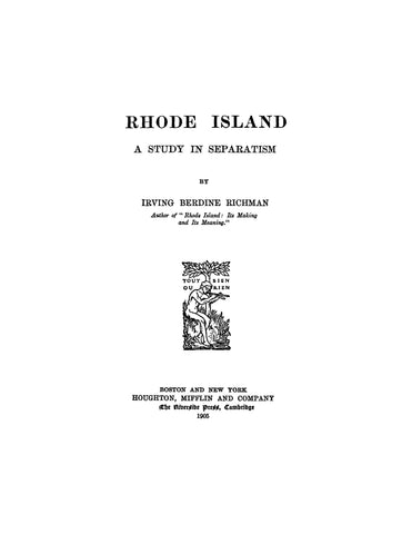 RHODE ISLAND: Rhode Island: A Study in Separatism