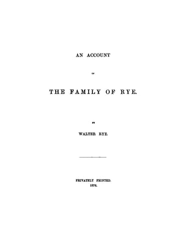 RYE: Account of the Family of Rye (Softcover)