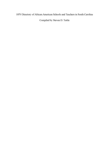 AFRICAN AMERICANS, SC: 1870 Directory of African American Schools and Teachers in South Carolina