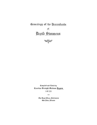 SIMMONS: Genealogy of the Descendants of David Simmons (Softcover)