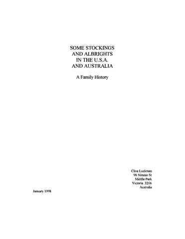STOCKING: Some Stockings and Albrights in the USA and Australia: A Family History (Softcover)