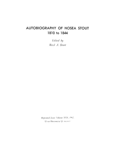 STOUT: Autobiography of Hosea Stout 1810 to 1844 (Softcover)