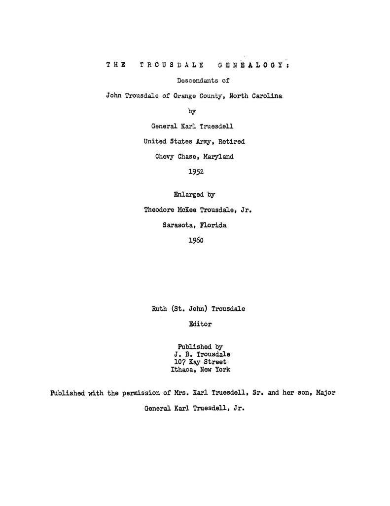 TROUSDALE: The Trousdale Genealogy: Descendants of John Trousdale of O ...