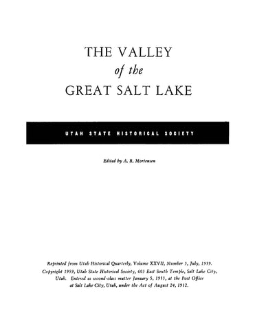 GREAT SALT LAKE, UT: The Valley of the Great Salt Lake, Utah State Historical Society (Softcover)