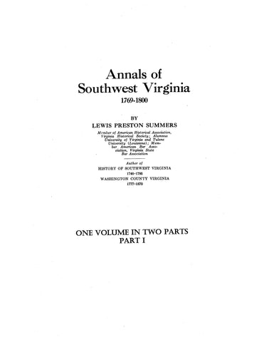 SOUTHWEST, VA: Annals of Southwest virginia 1769-1800 (Hardcover)