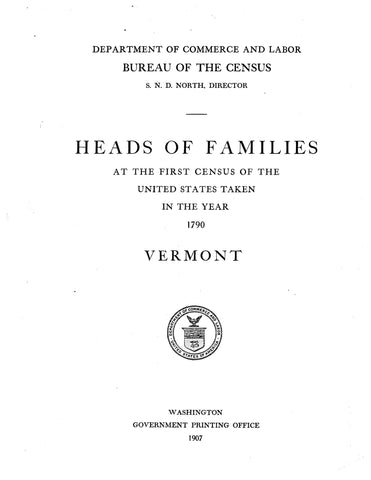 CENSUS, VT: Heads of Families at the First Census of the United States 1790 - Vermont (Softcover)