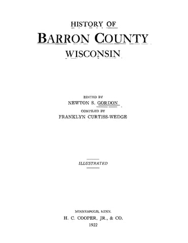 BARRON, WI: History of Barron County, Wisconsin 1922 (Hardcover)
