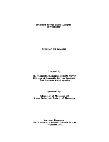 WISCONSIN: Inventory of the Church Archives of Wisconsin: Church of the Nazarene (Softcover)
