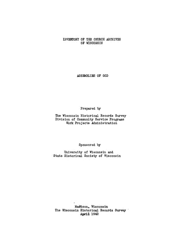 WISCONSIN: Inventory of the Church Archives of Wisconsin: Assemblies of God (Softcover)