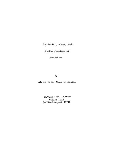 BECKER: Becker, Adams, and Johlke Families of Wisconsin (Softcover)