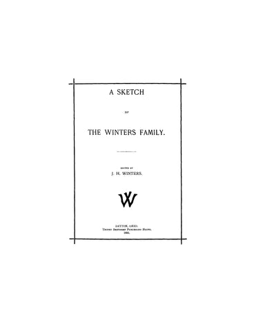 WINTERS: A Sketch of the Winters Family 1889 (Softcover)