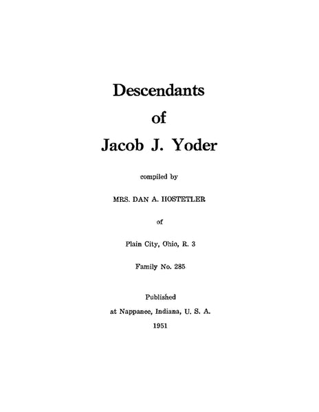 YODER: Descendants of Jacob J Yoder (Softcover) – Higginson Book ...