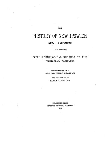 ADAMS: Extracted from Genealogical Records of Principal New Ipswich Families (Softcover)