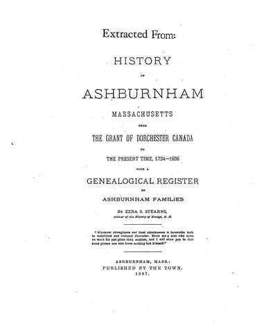 ADAMS: The Adams Family of Ashburnham, Mass (Extracted from History of Ashburnham) (Softcover)