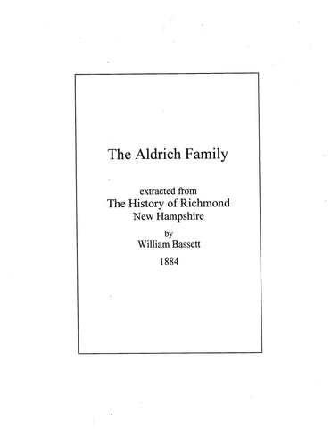 ALDRICH Extracted from History of Richmond, New Hampshire (Softcover)