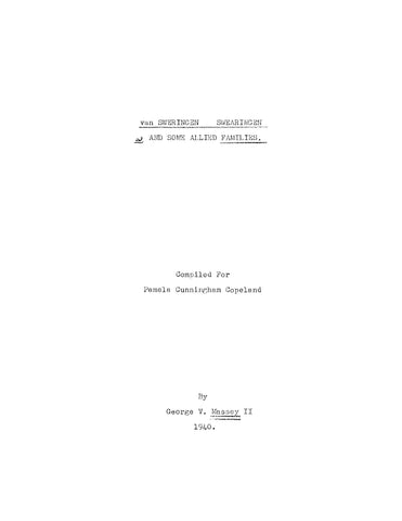 VAN SWERINGEN: Van Sweringen, Swearingen and some Allied Families (Softcover)