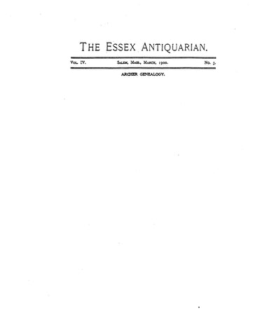 ARCHER: Extracted from Essex Antiquarian (Softcover)