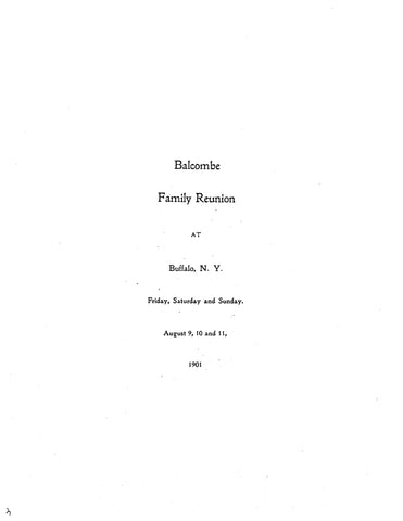 BALCOM: Balcombe Family Reunion at Buffalo, New York, 1901 (Softcover)