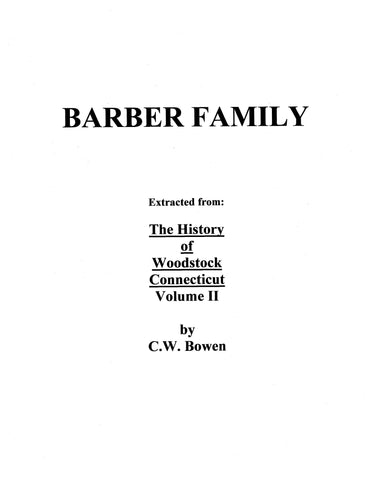 BARBER: Extracted from History of Woodstock, Connecticut (Softcover)