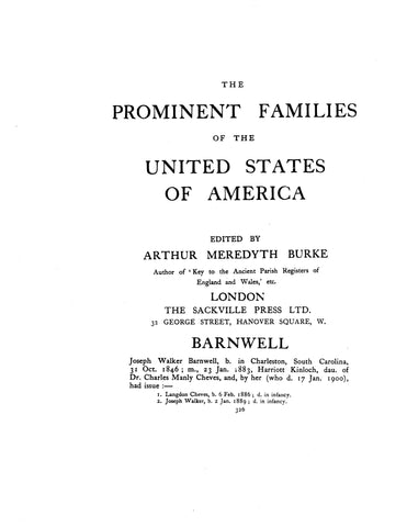 BARNWELL: Extracted from Prominent Families of the United States (Softcover)