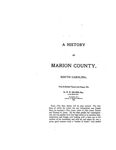 BASS: Bass Family of Marion County, South Carolina (Extracted from History of Marion County, SC) (Softcover)