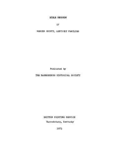 MERCER, KY: Bible Records of Mercer County, Kentucky Families (Softcover)