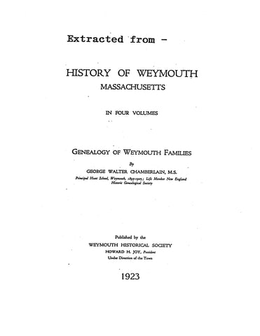 BICKNELL: Extracted from History of Weymouth, Massachusetts (Softcover)