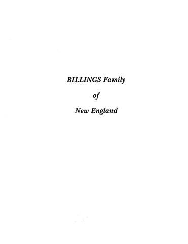 BILLINGS: Billings Family of New England (Extracted from Genealogy of Fourteen Families of New England) (Softcover)