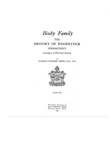 BIXBY: Extracted from History of Woodstock, Connecticut (Softcover)