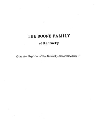 BOONE: Extracted from Register of the Kentucky Historical Society (Softcover)