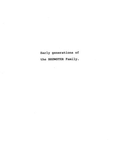 BREWSTER: Early Generations of the Brewster Family (Softcover)