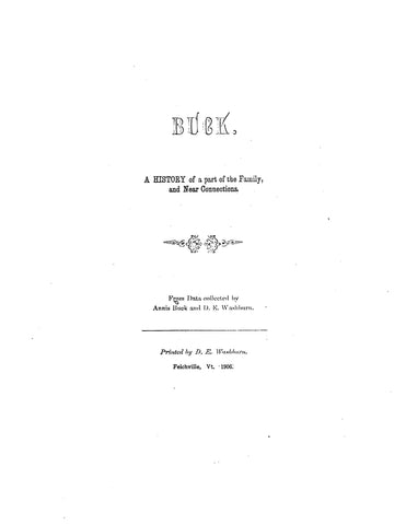 Buck: History of a Part of the Family & Near Connections (Softcover)