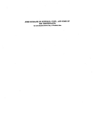 BURBANK: John Burbank of Suffield, Connecticut and Some of his Descendants (Extracted from History of Suffield, Connecticut) (Softcover)