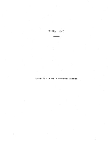 BURSLEY: Extracted from History of Barnstable, Massachusetts (Softcover)