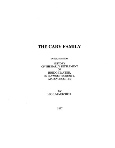 CARY: Extracted from History of Bridgewater, Massachusetts (Softcover)