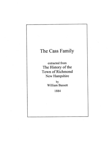 CASS: Extracted from History of the Town of Richmond, New Hampshire (Softcover)