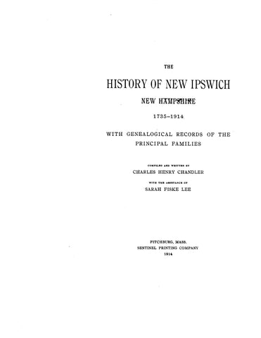 CHAPMAN: Extracted from History of New Ipswich, New Hampshire (Softcover)