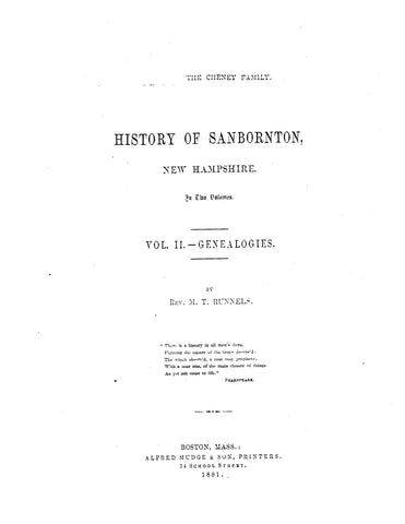 CHENEY: Extracted from History of Sanbornton, New Hampshire (Softcover)