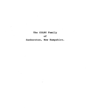 COLBY: Extracted from History of Sanbornton, New Hampshire (Softcover)