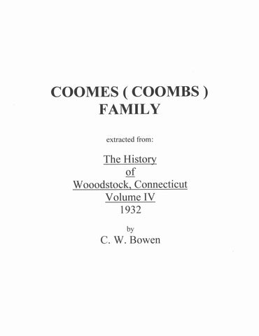 COOMES: Extracted from History of Woodstock, Connecticut (Softcover)